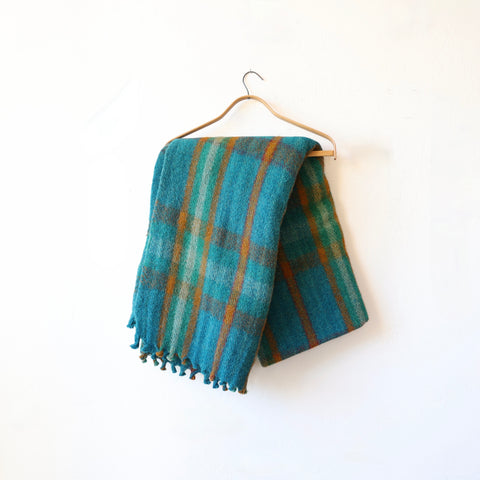Khadi Wool Plaid Blanket - Turquoise