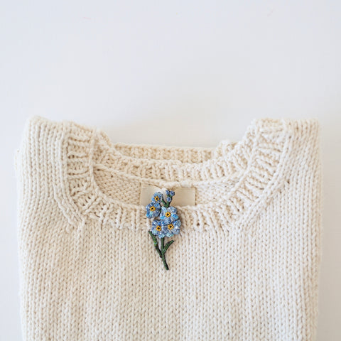 Embroidered Blue Flower Pin