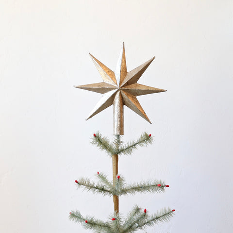 Antique Silver Paper Mache Tree Topper - 7 Point Star