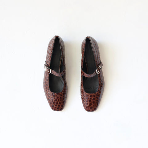 Le Monde Beryl Mary Janes - Brown Crocodile Calfskin