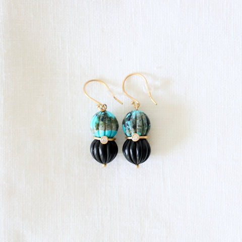 Susan Hable Turquoise/Ebony/Diamond Drop Earrings