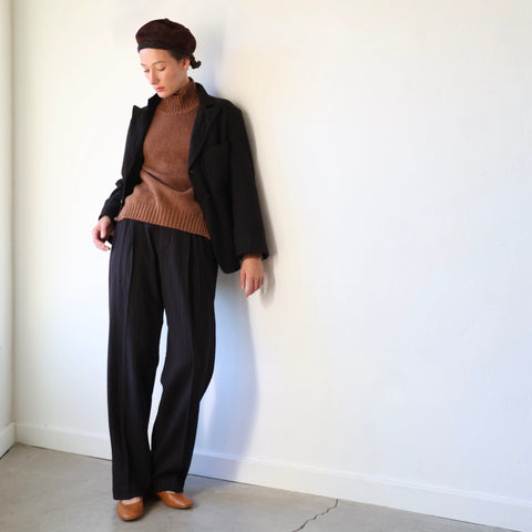 Samuel Snider Wool/Alpaca Pleated Trousers - Espresso Pinstripe