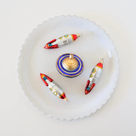 Blown Glass Ornaments - Saturn & Rocketship