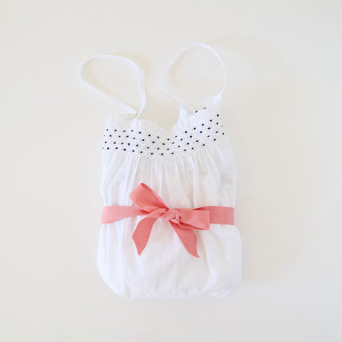 Scarlette Smocked Sleeveless Nightdress - White/Navy