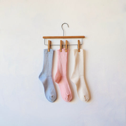 Fog Linen Rib Crew Socks - 3 colors