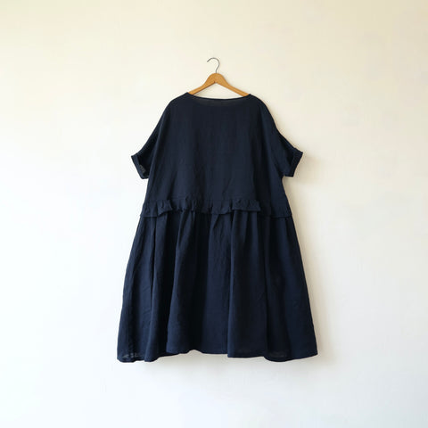 Apuntob Ruffle Waist Dress - Navy