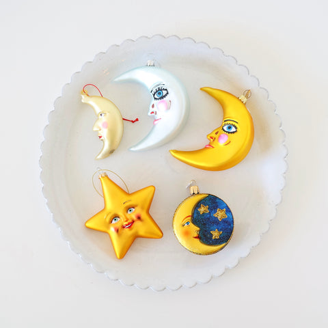 Blown Glass Ornaments - Happy Moons and Star! - 5 Options