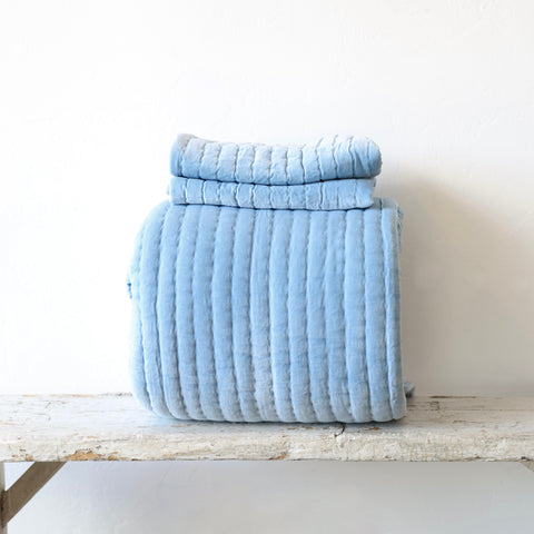 John Robshaw Cotton Velvet Quilt & Shams - Light Indigo