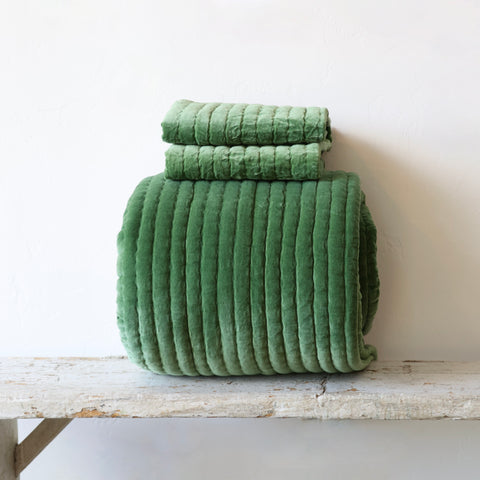 John Robshaw Cotton Velvet Quilt & Shams - Moss