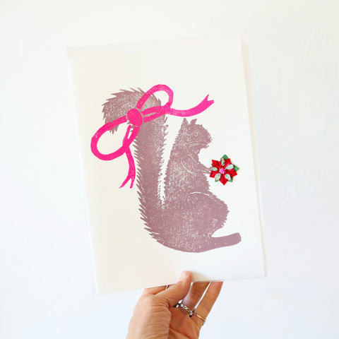 Minnieolga Squirrel with Poinsettia Card