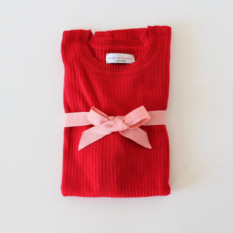 Une Heures Long Sleeve Crew Neck Silk Knit - Red