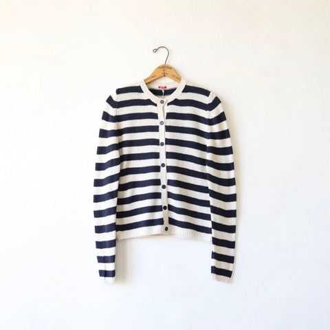 Apuntob Silk Knit Cardigan - Navy Stripe