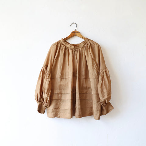 Runaway Bicycle Pleated Silk Blouse - Soft Brown