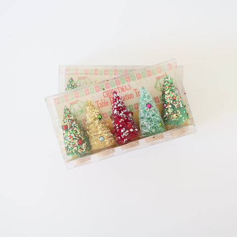 Set of 5 Glittered Bottlebrush Trees
