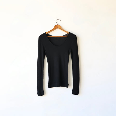 Grisal Cashmere Fine Rib Reversible Neckline Knit - Black