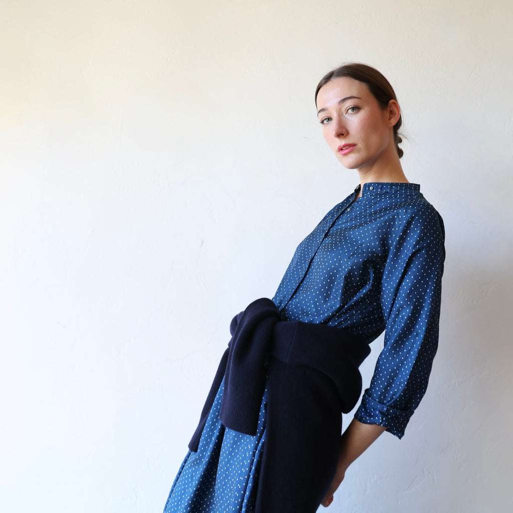 injiri silk dress Injiri Gathered Silk Dress in Dark Indigo Blue