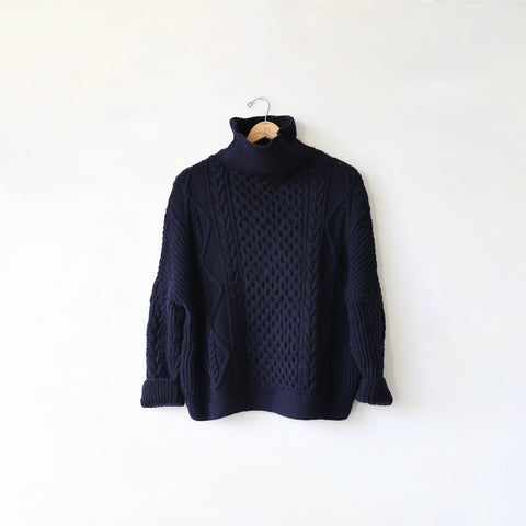 Auntie Oti Merino Fisherman Pullover - Navy