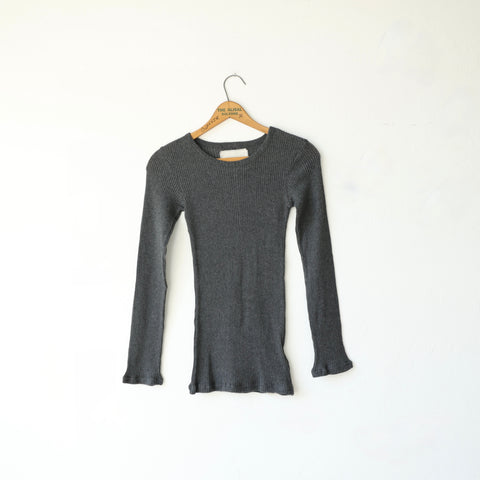 V::room Gauze Rib Cotton Tee - Charcoal