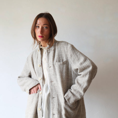 Pas de Calais Shetland Wool/Normandy Linen Chesterfield Coat - Oatmeal