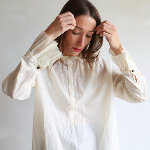 Pas de Calais Cotton Lawn Ruffle Blouse - Cream