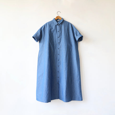Apuntob Cotton/Linen Shirt Dress - Denim Blue
