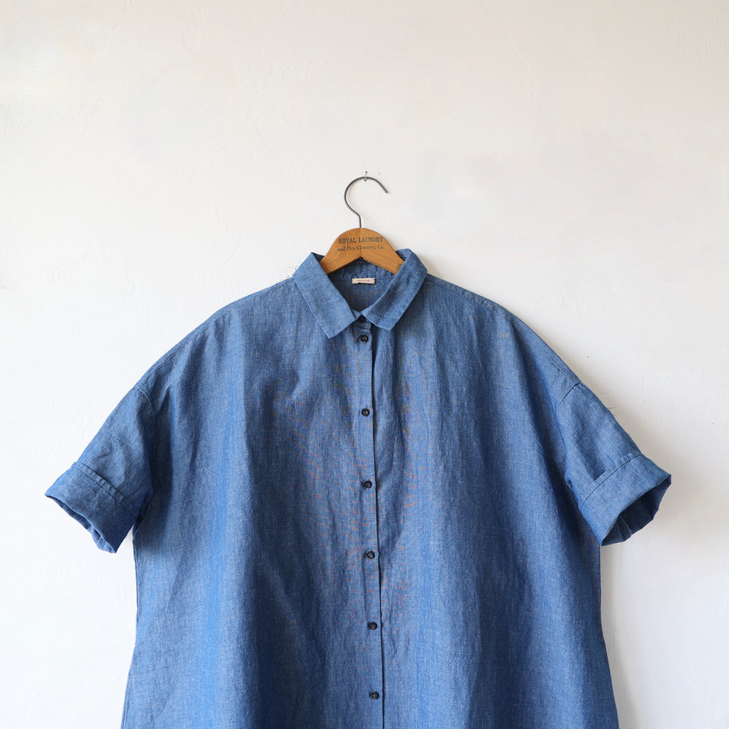 Apuntob Cotton/Linen Shirt Dress - Denim Blue
