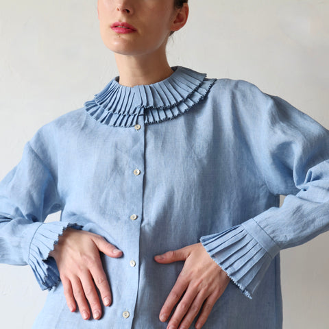 Bunon Pleated Collar Shirt - Light Blue