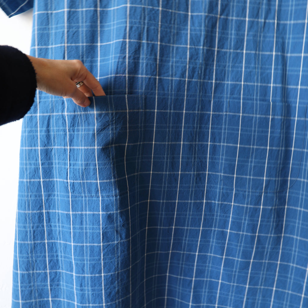 Apuntob Cotton/Linen Easy Dress - Denim Blue Plaid