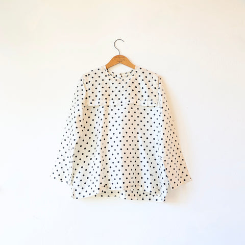 Bunon Sailor Collar Silk Shirt - Black/Cream Polkadot