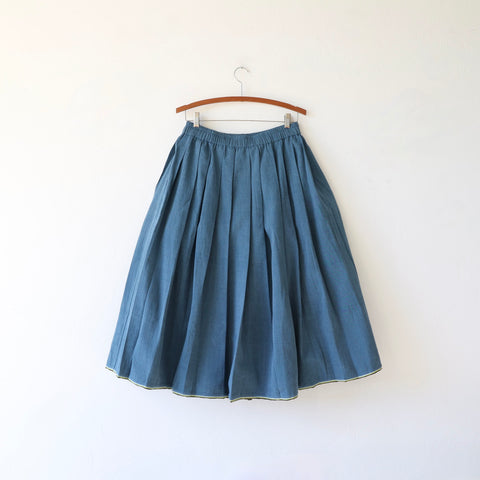 Runaway Bicycle Pleated Skirt - Steel Blue