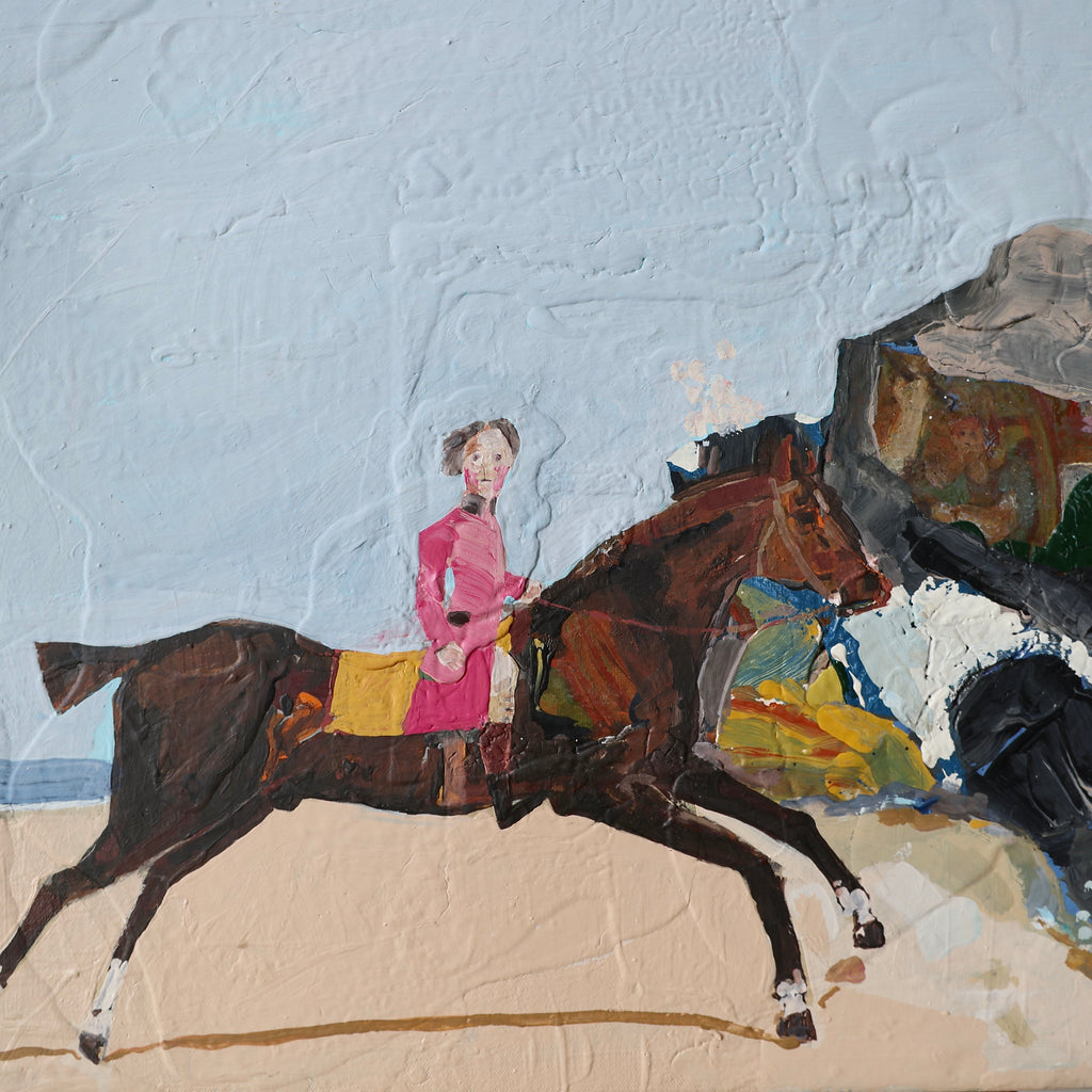 Graham Mears Painting - "Pink Coat, Black Stallion"
