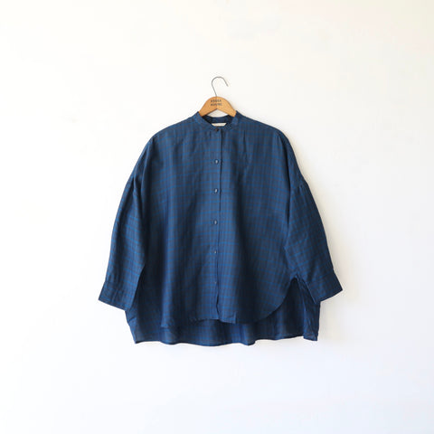 Runaway Bicycle Stand Collar Shirt - Midnight Checks