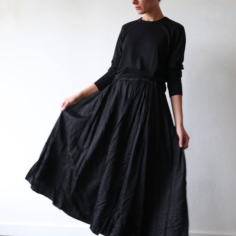 Pas de Calais Cotton Satin Flared Skirt - Black