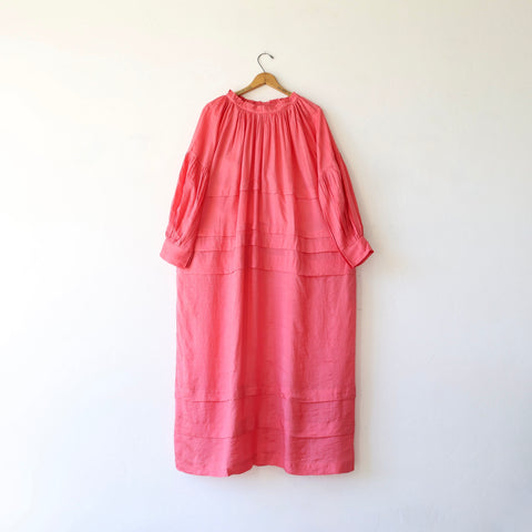 Runaway Bicycle Pleated Silk Dress - Salmon Pink