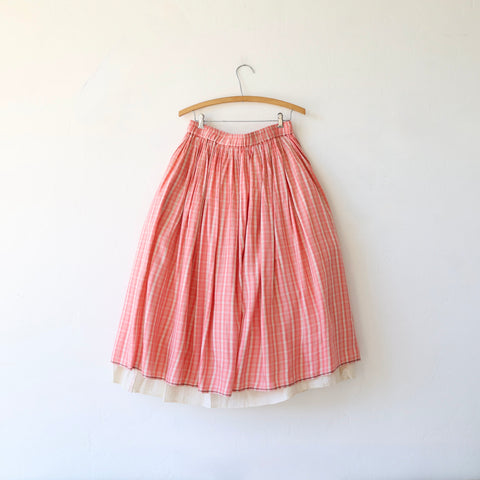 Runaway Bicycle Gathered Skirt - Salmon Pink Plaid