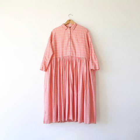 Runaway Bicycle Full Dress - Salmon Pink Plaid