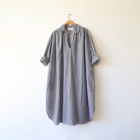 Khadi and Co. Cotton Check Dress - Dark Navy/White