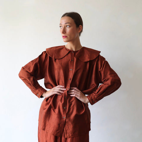 Bunon Big Collar Blouse - Rust Brown