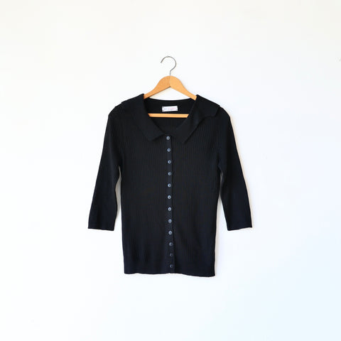 Une Heures 3/4 Button-Up Sailor Silk Knit - Black