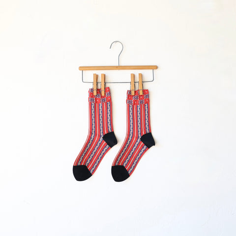 Hansel From Basel Pattern Socks - Salmon/Blue/Black
