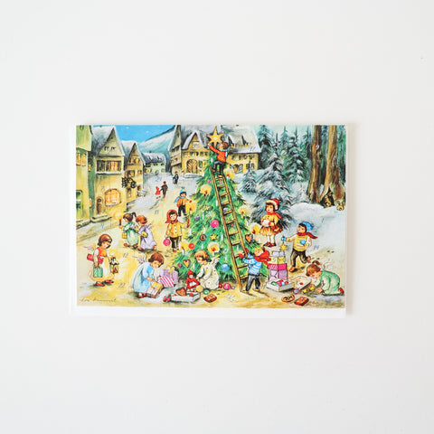 Glittered Advent Card - Tree Decorating Scene