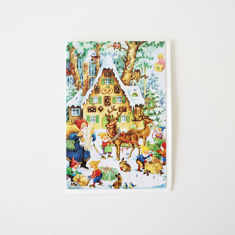 Glittered Advent Card - Santa & Elves Scene