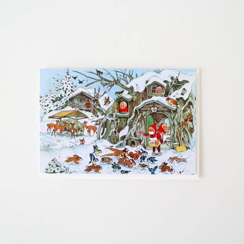 Glittered Advent Card - Snowy Woodland Scene