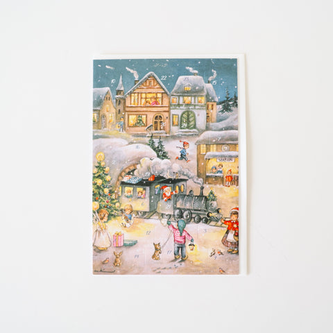 Glittered Advent Card - Santa in Train Scene