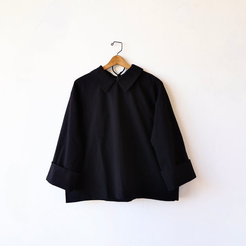 Bon Pointed Collar Shirt - Black Seersucker