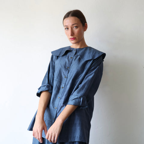 Bunon Big Collar Blouse - Dusk Blue
