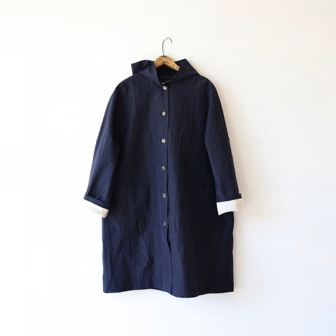 Apuntob Technical Wool Hooded Overcoat - Navy