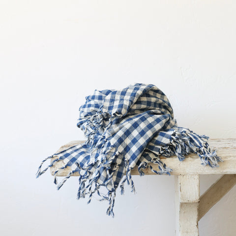 Khadi Cotton Throw - Blue/Cream Gingham