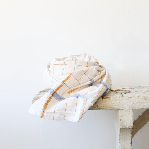 Khadi Cotton Large Kitchen Cloth - Cream, Gold, Blue Plaid