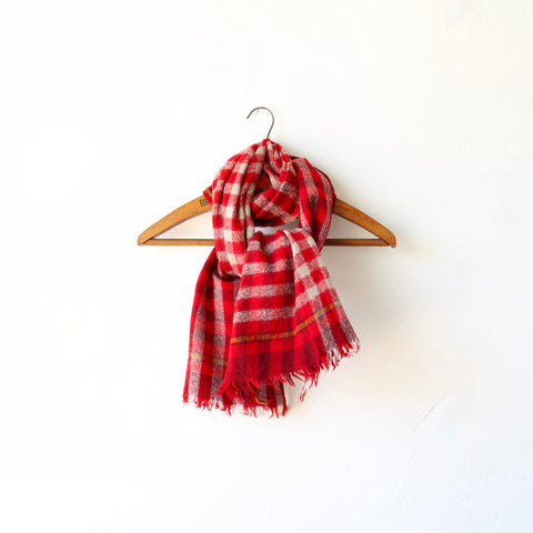 Moismont Gingham Wool Scarf - Red/Natural